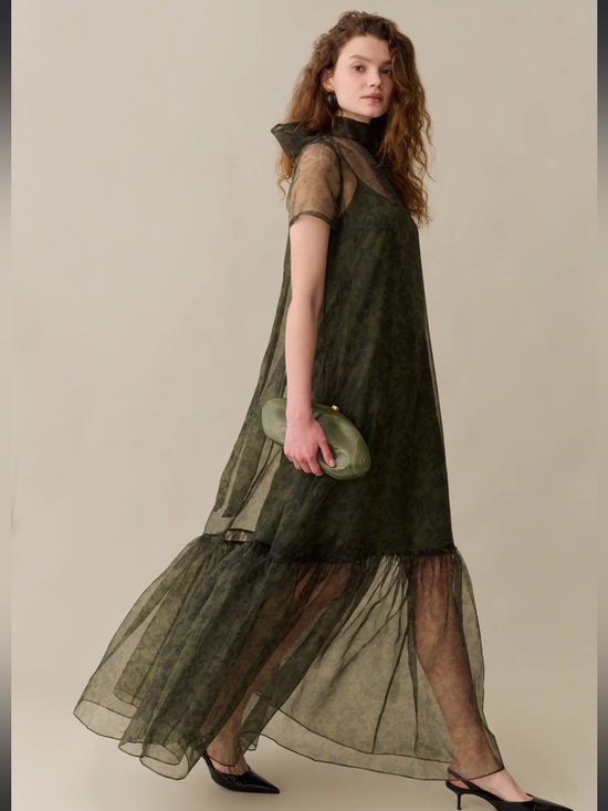 Caara Dresses & Skirts - NWT CAARA Melody Olive Floral Organza Elegant Dress Size Medium